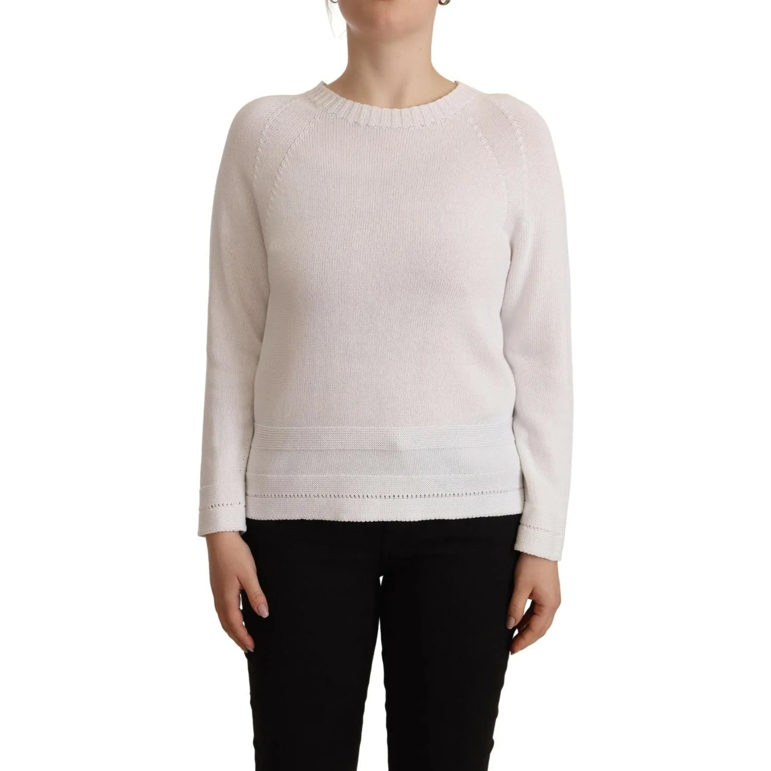 Alpha Studio Elegant White Cotton Pullover Sweater