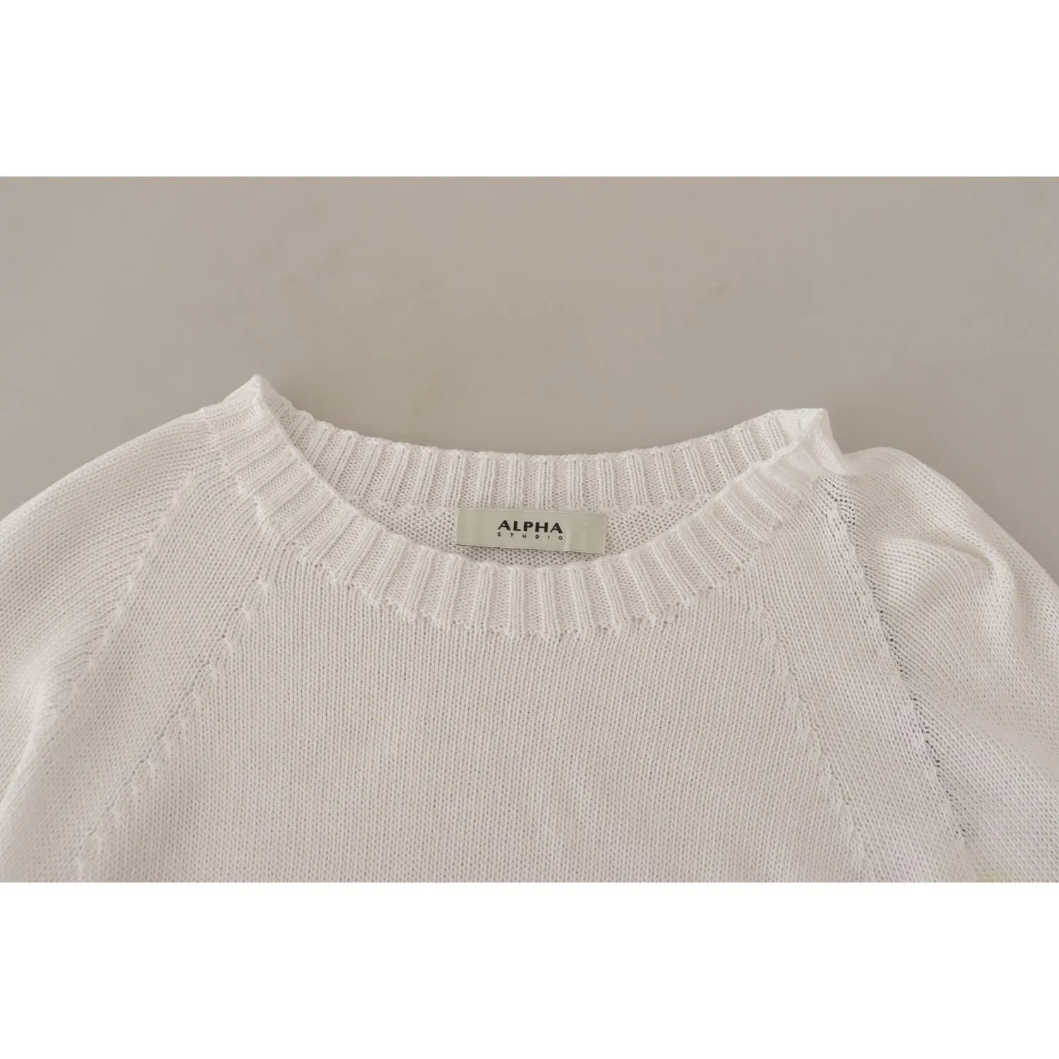 Alpha Studio Elegant White Cotton Pullover Sweater