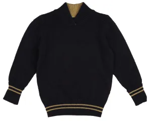 Belati Navy Diamond Pointelle V Neck Knit (BKN487)