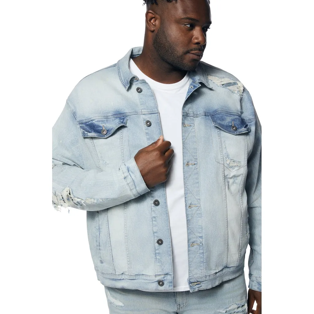 Big and Tall - Rip & Repaired Color Jean Jacket - Natick Blue