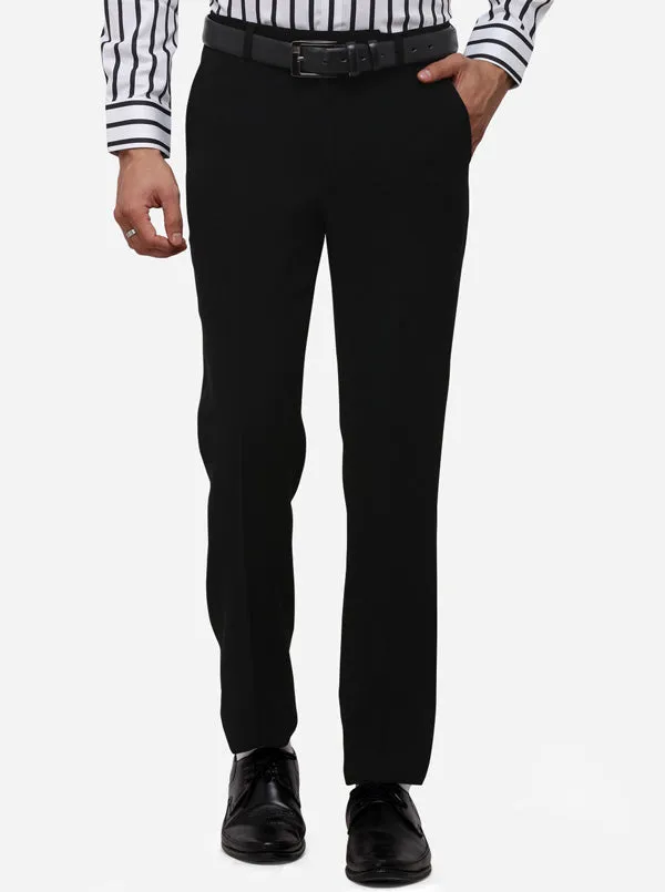 Black Slim Fit Solid Formal Trouser | JB Studio