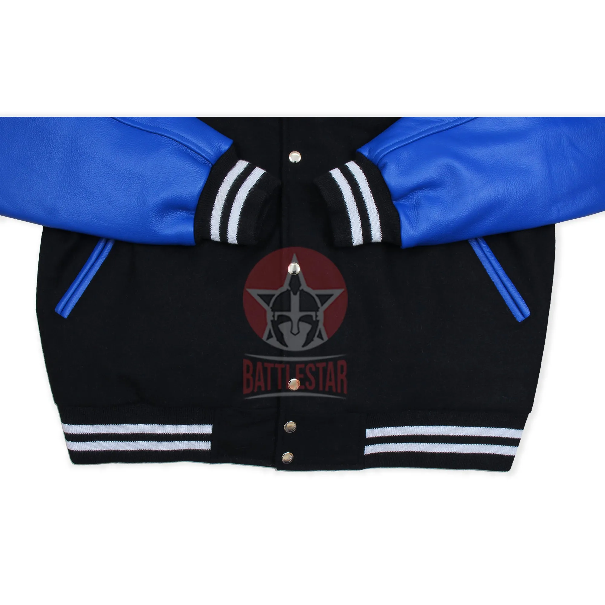 Black Wool Blue Leather Varsity Baseball Classic Jacket