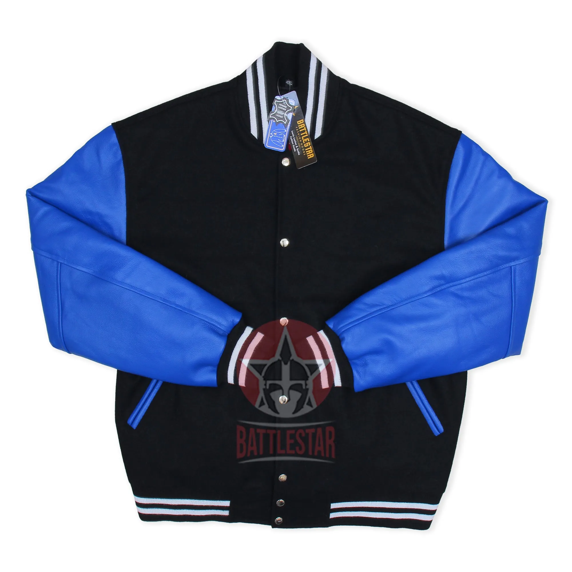 Black Wool Blue Leather Varsity Baseball Classic Jacket