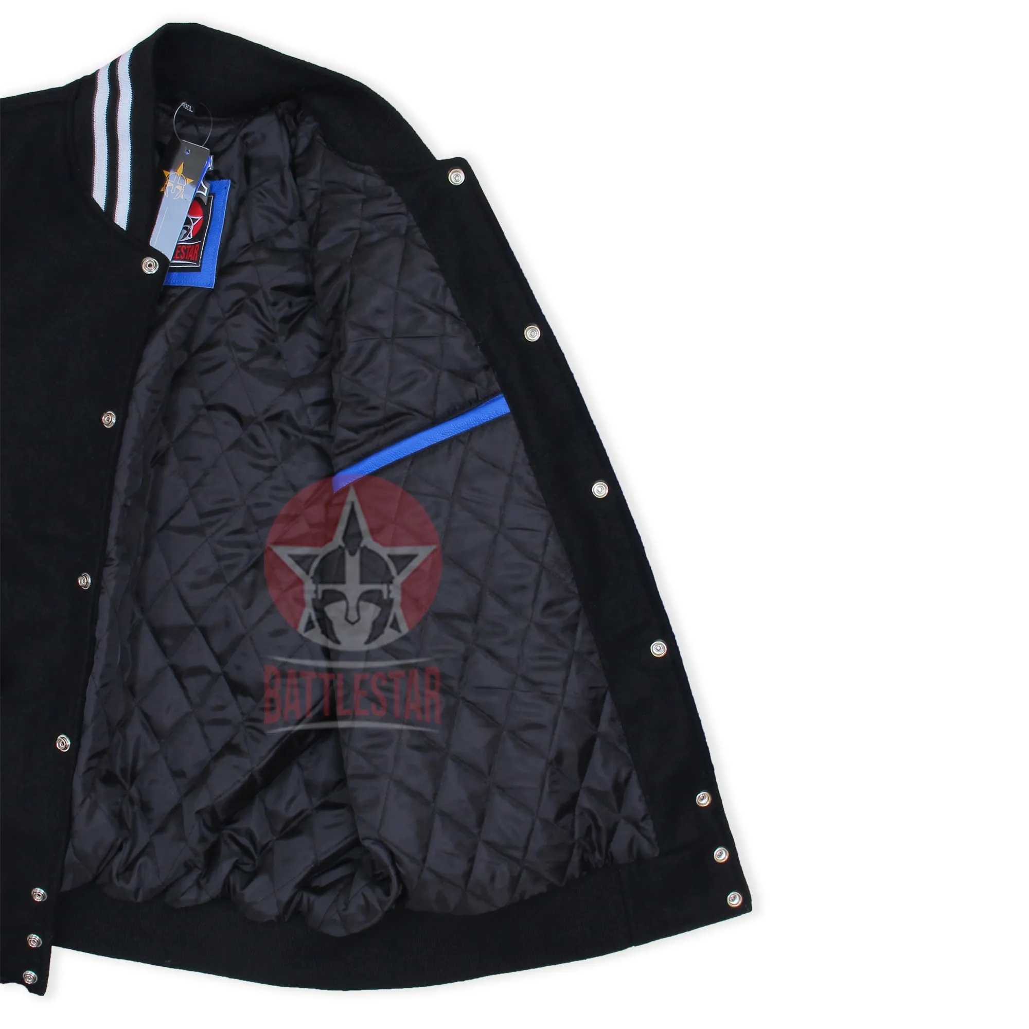 Black Wool Blue Leather Varsity Baseball Classic Jacket