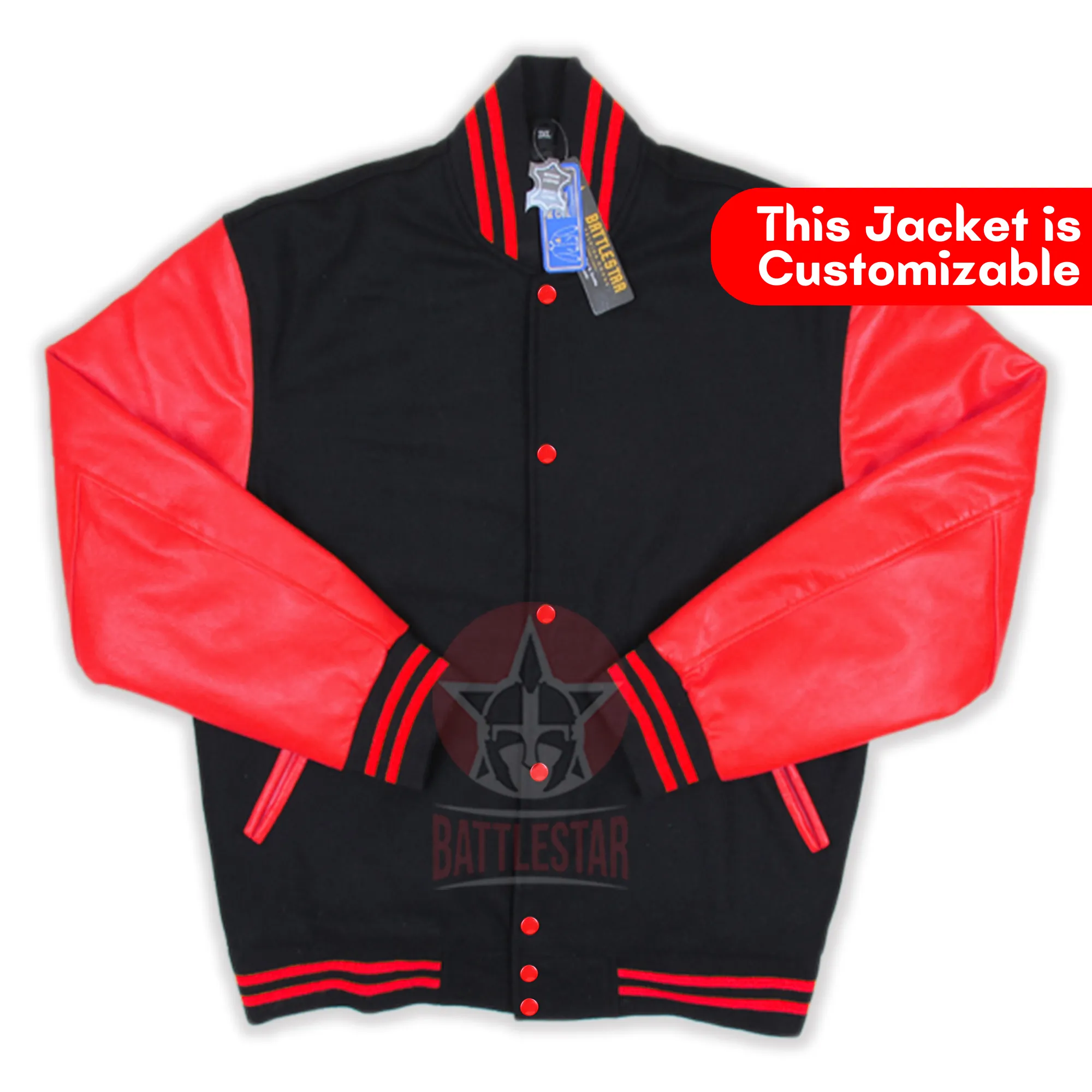 Black Wool Red Leather Sleeves Varsity Baseball Jacket