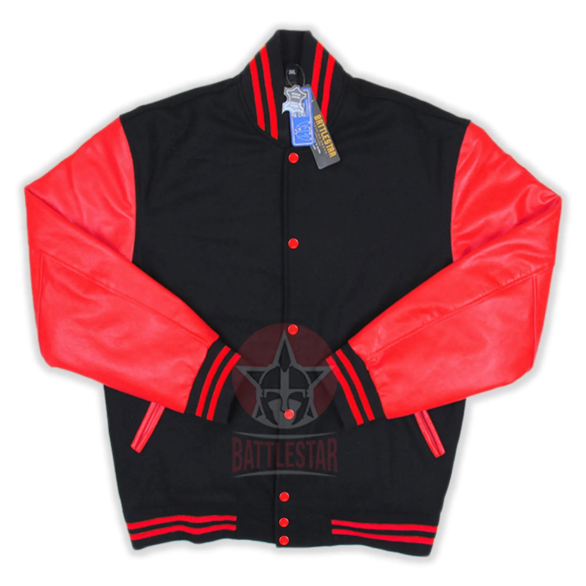 Black Wool Red Leather Sleeves Varsity Baseball Jacket