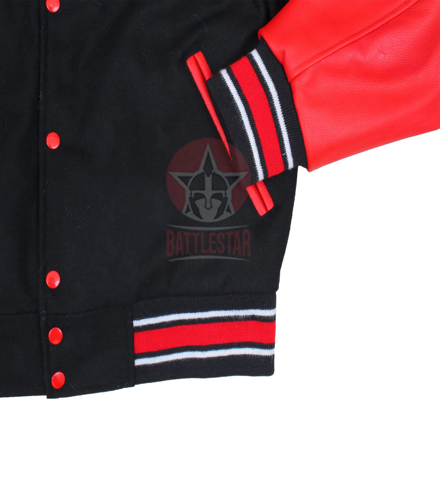 Black Wool Red Leather Sleeves Varsity Jacket