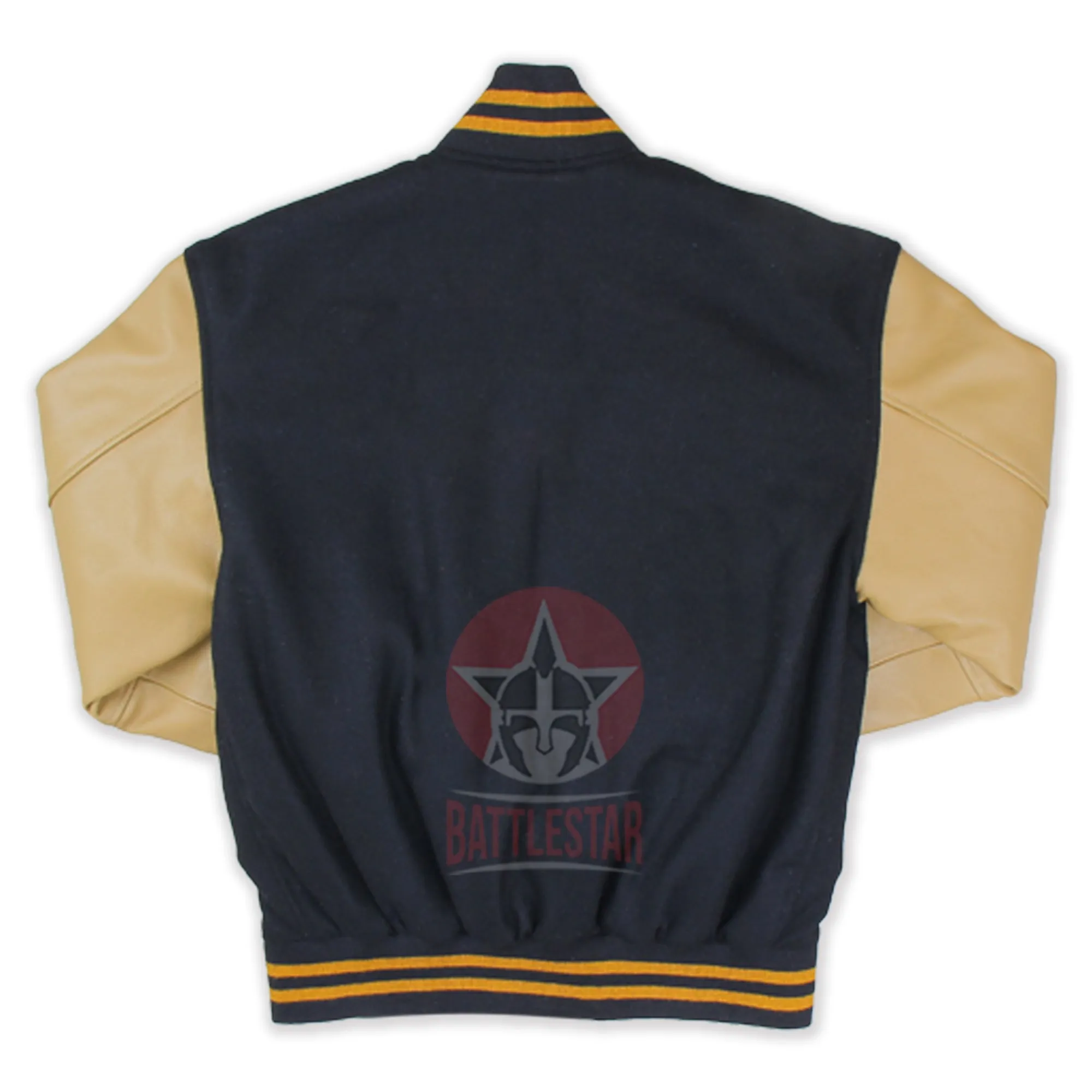 Black Wool Tan Leather Sleeves Varsity Jacket