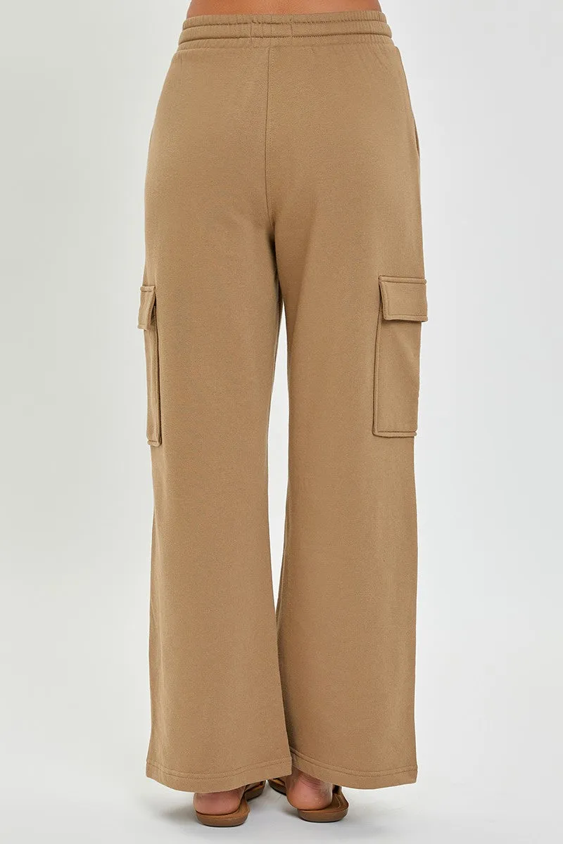 Cargo Pocket Mocha Wide Leg Sweatpants