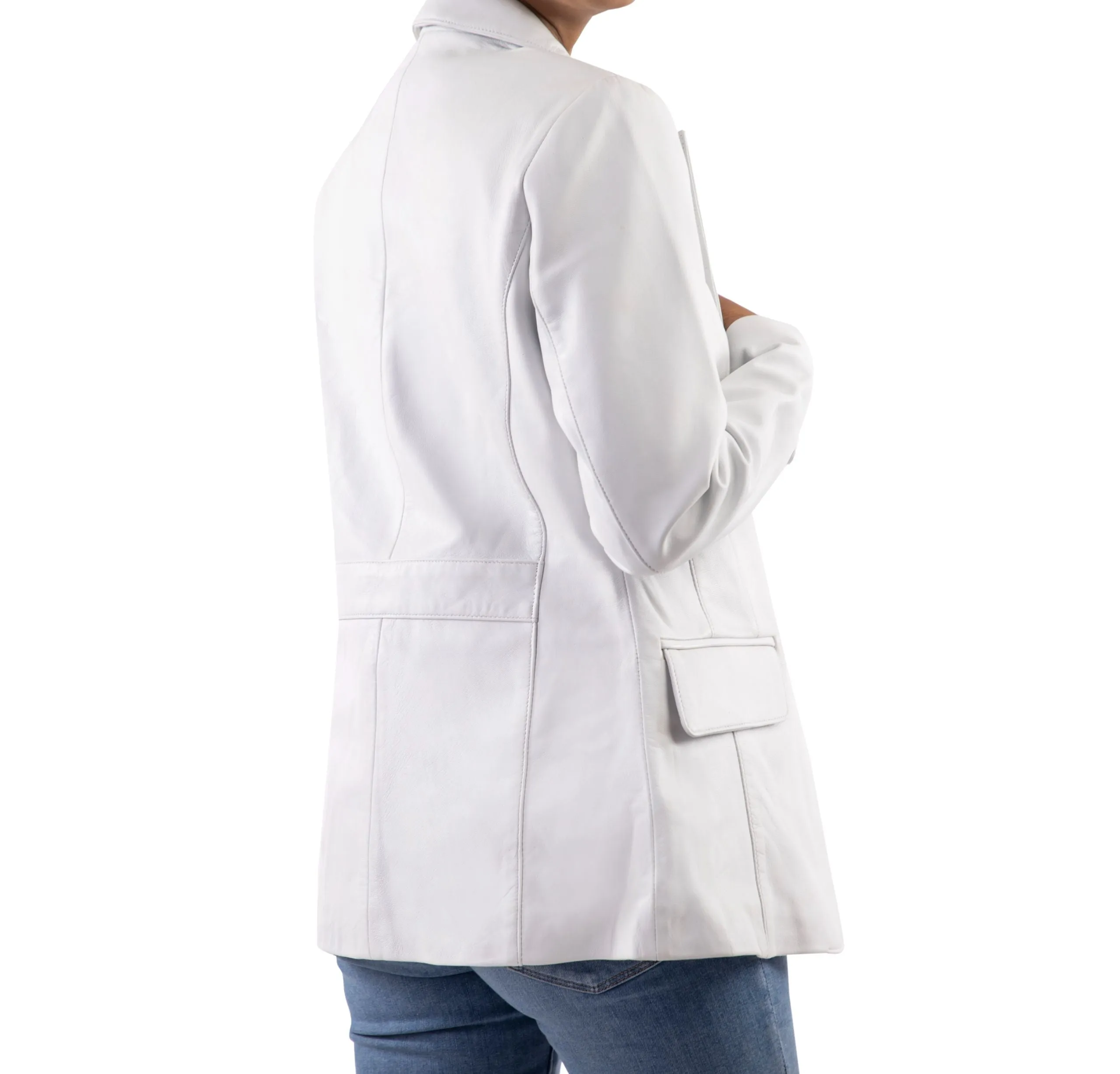 Classic 2-Button Lambskin Leather Blazer Women-White