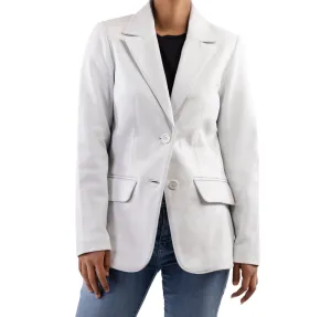 Classic 2-Button Lambskin Leather Blazer Women-White