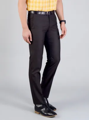 Dark Brown Self Design Slim Fit Formal Trouser | Greenfibre