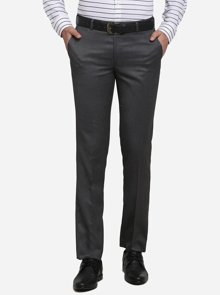 Dark Grey Solid Slim Fit Formal Trouser | Metal