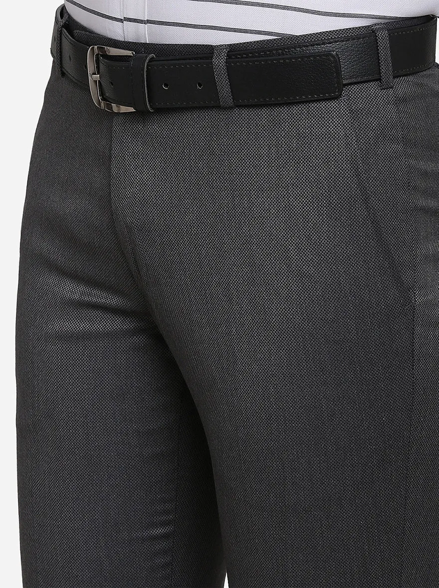 Dark Grey Solid Slim Fit Formal Trouser | Metal