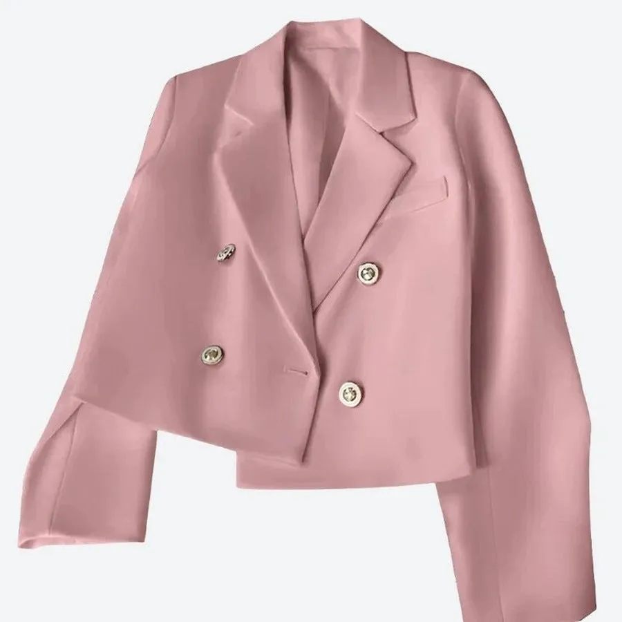 Double-Breasted Tailored Satin Blazer Jackets