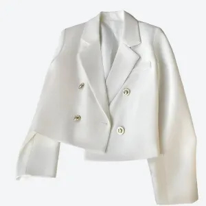 Double-Breasted Tailored Satin Blazer Jackets