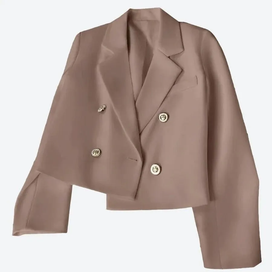 Double-Breasted Tailored Satin Blazer Jackets