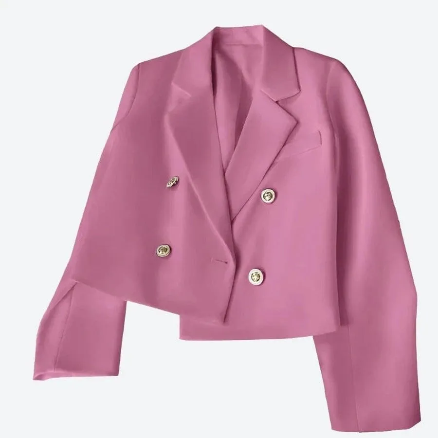 Double-Breasted Tailored Satin Blazer Jackets