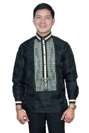 Elegant Black Barong Tagalog with Intricate Embroidery - Mike - JN66