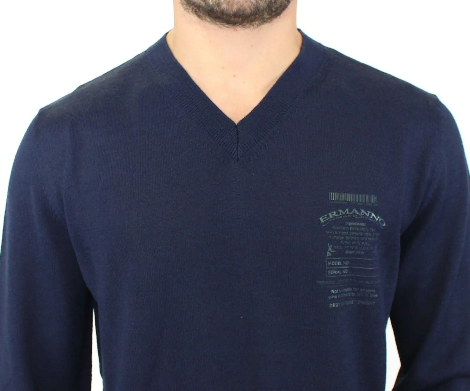 Ermanno Scervino Blue Wool Blend V-neck Pullover Sweater