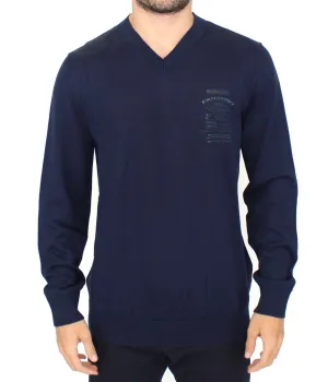 Ermanno Scervino Blue Wool Blend V-neck Pullover Sweater