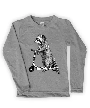 Heather Gray Raccoon on Scooter Long-Sleeve Tee