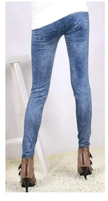 High Waist Slim Fit Stretchy Denim Look Skinny Leggings