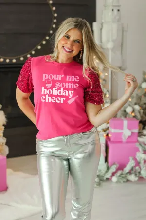 Holiday Cheer on Sequins Puff Sleeve Top, Fuchsia