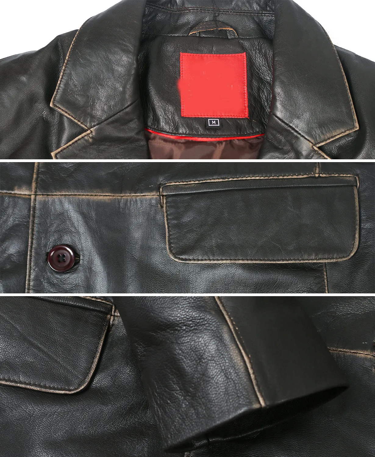 Leather Jackets Hub Men's 3 Button Vintage Real Cowhide Leather Stylish Coat (Black-Rubboff, Blazer Coat) - 1502801