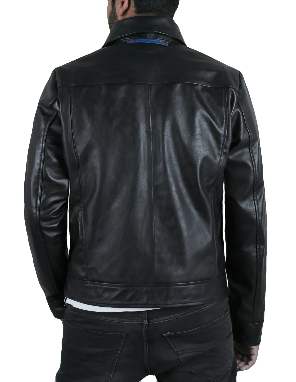 Leather Jackets Hub Mens Genuine Cowhide Leather Jacket (Black, Aviator Jacket) - 1501047