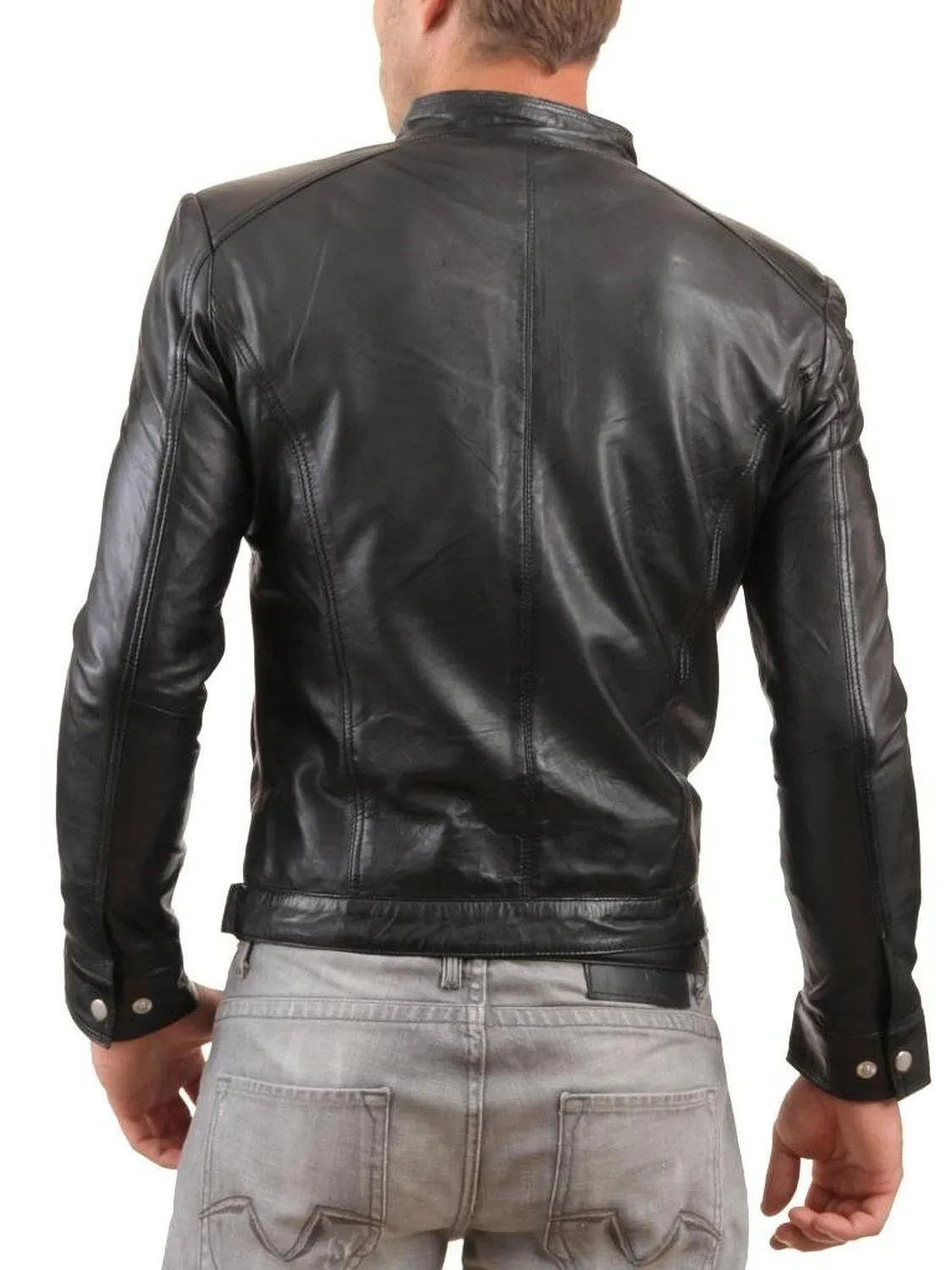 Leather Jackets Hub Mens Genuine Cowhide Leather Jacket (Black, Racer Jacket) - 1501602