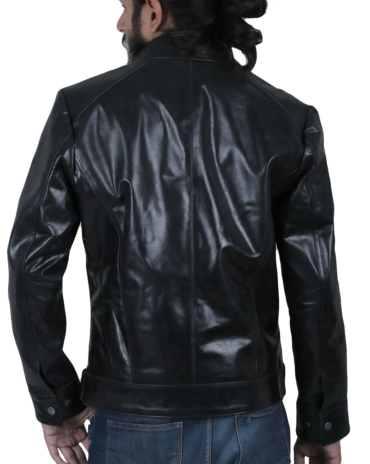 Leather Jackets Hub Mens Genuine Cowhide Leather Jacket (Black, Racer Jacket) - 1501602