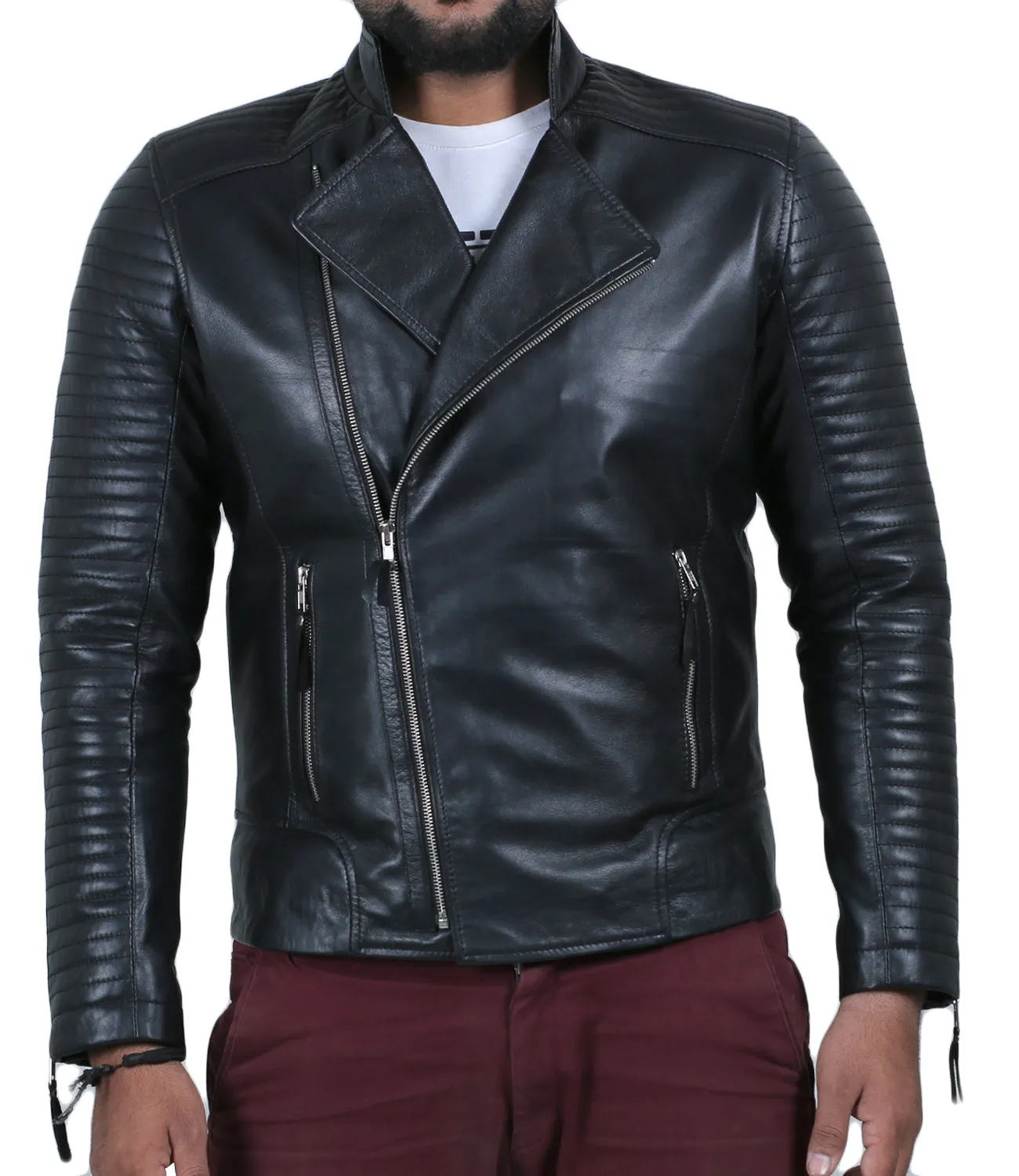 Leather Jackets Hub Mens Genuine Lambskin Leather Jacket (Black, Fencing Jacket) - 1501118