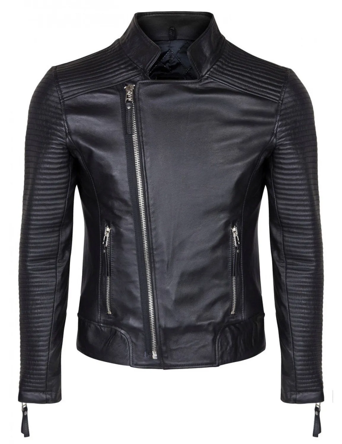 Leather Jackets Hub Mens Genuine Lambskin Leather Jacket (Black, Fencing Jacket) - 1501118