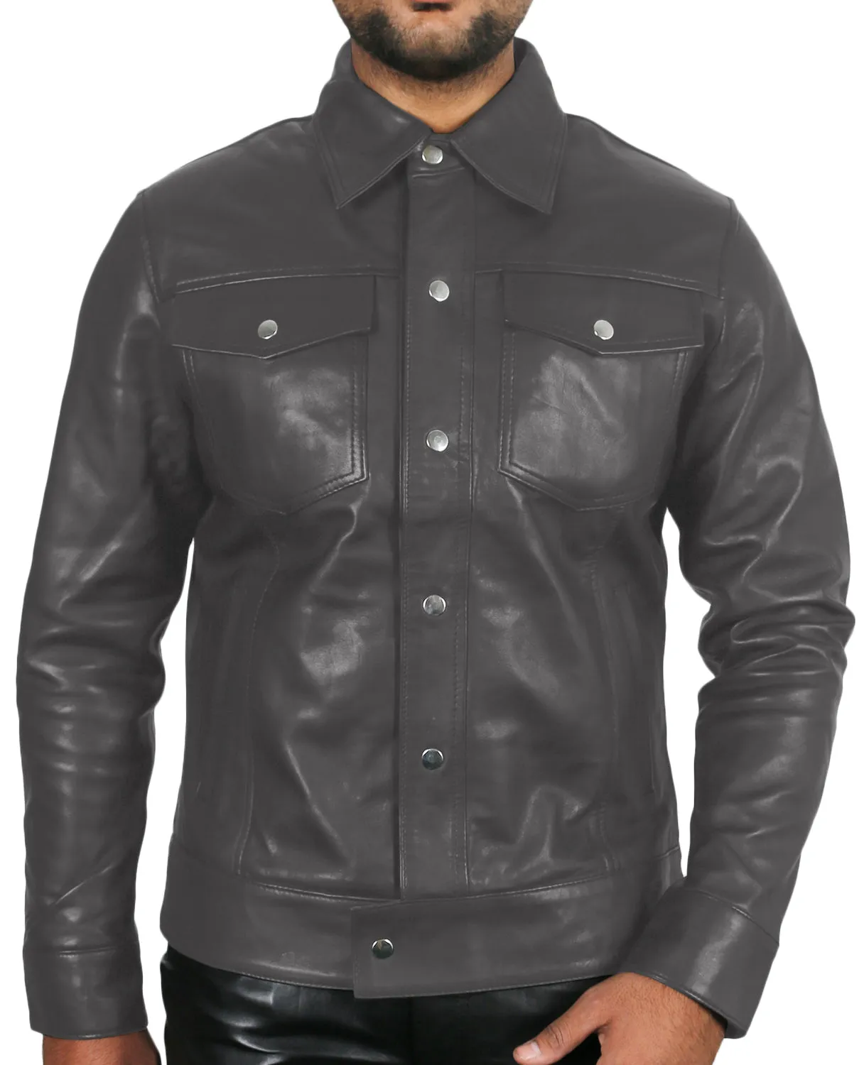 Leather Jackets Hub Mens Genuine Lambskin Leather Jacket (Black, Officer Jacket) - 1501132