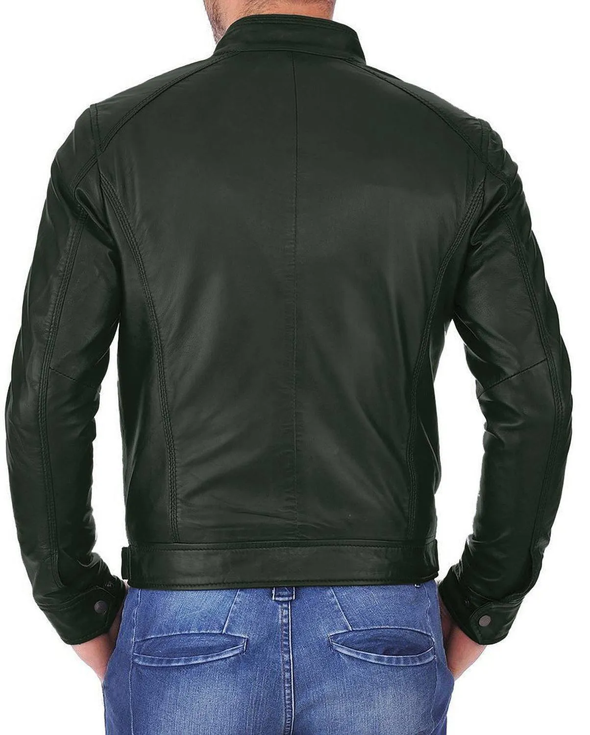 Leather Jackets Hub Mens Genuine Lambskin Leather Jacket (Black, Racer Jacket) - 1501058