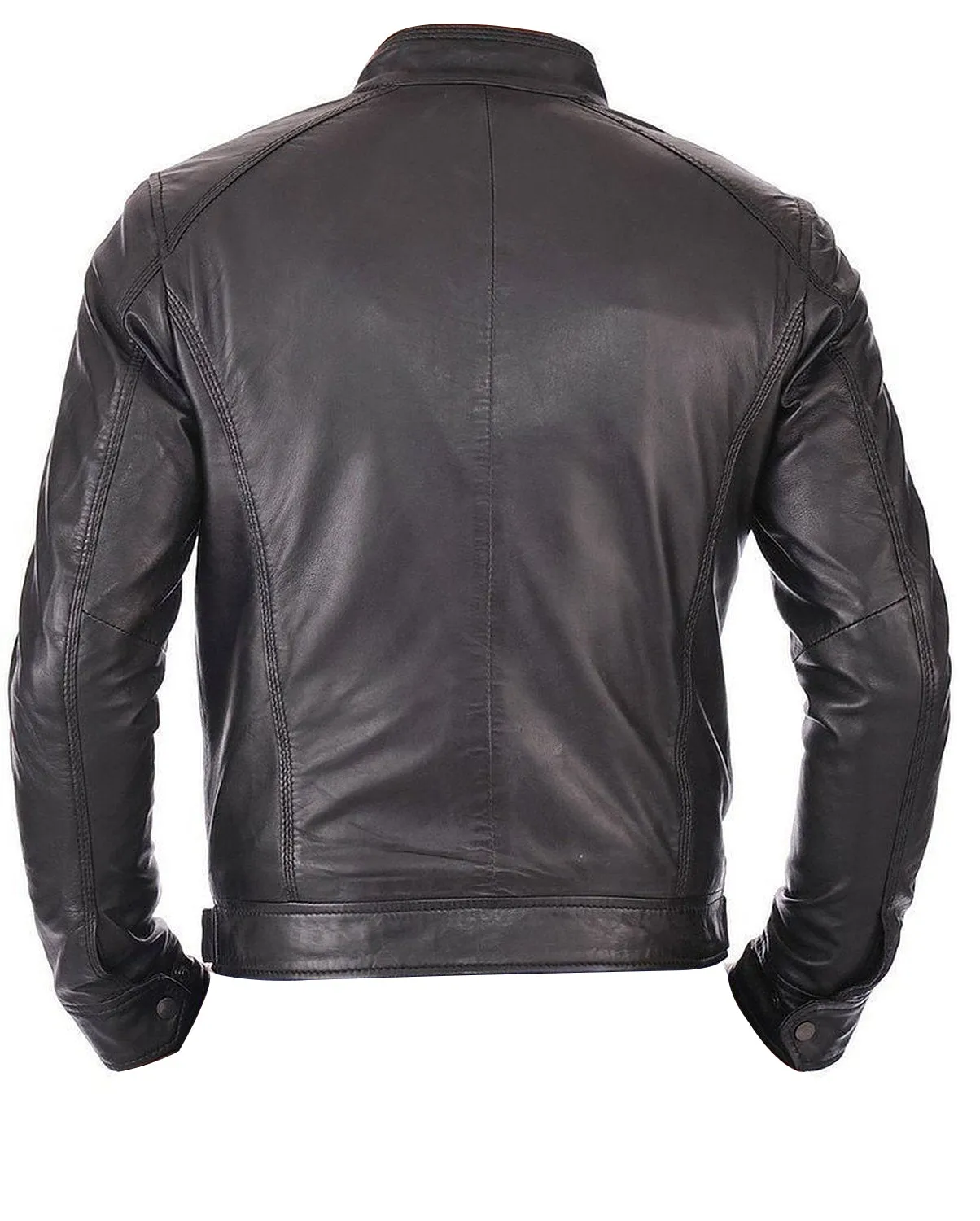 Leather Jackets Hub Mens Genuine Lambskin Leather Jacket (Black, Racer Jacket) - 1501058