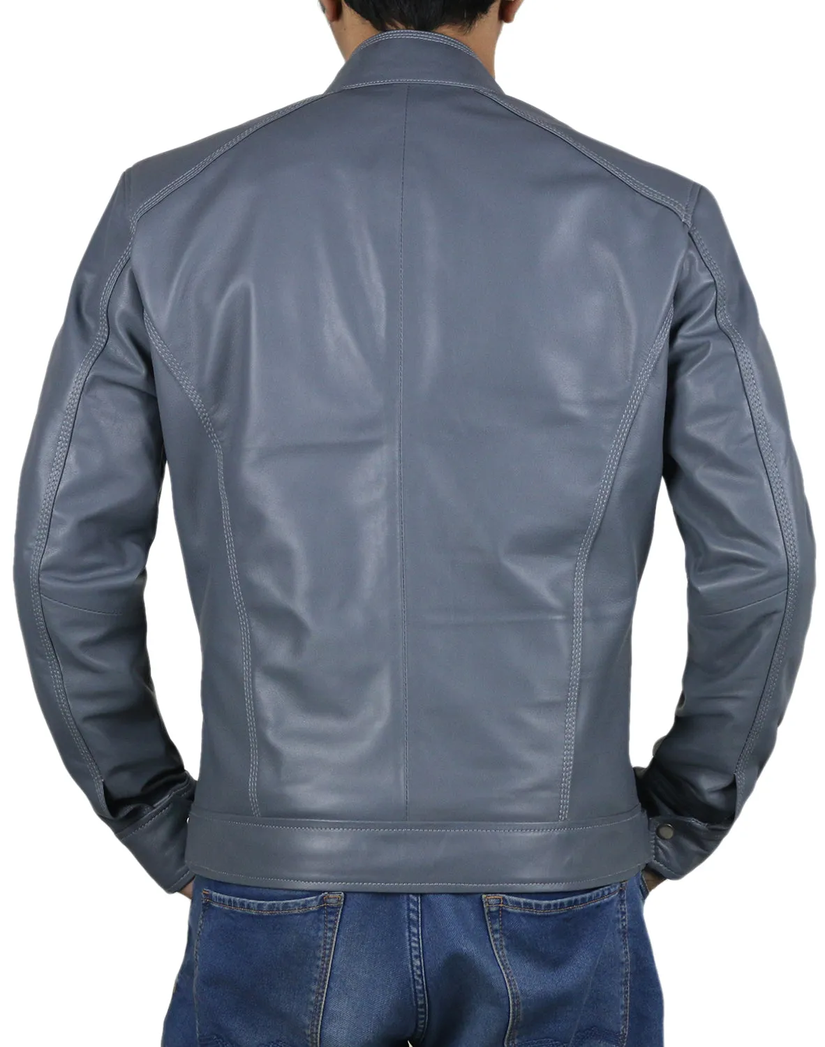 Leather Jackets Hub Mens Genuine Lambskin Leather Jacket (Black, Racer Jacket) - 1501058