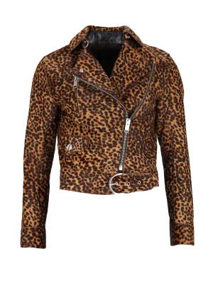 leopard-print calf hair biker jacket