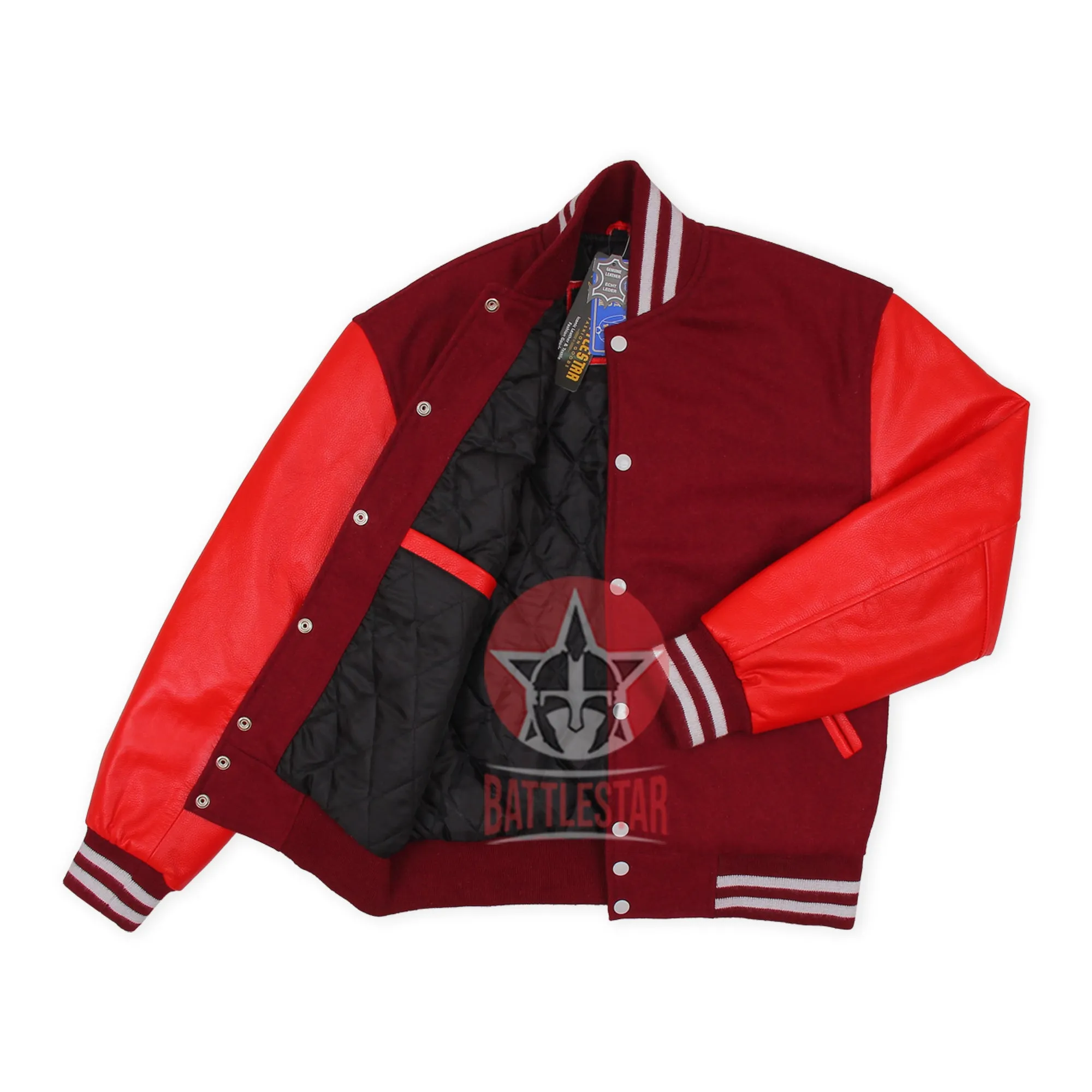 Maroon Wool Body Red Leather Sleeves Varsity Baseball Jacket