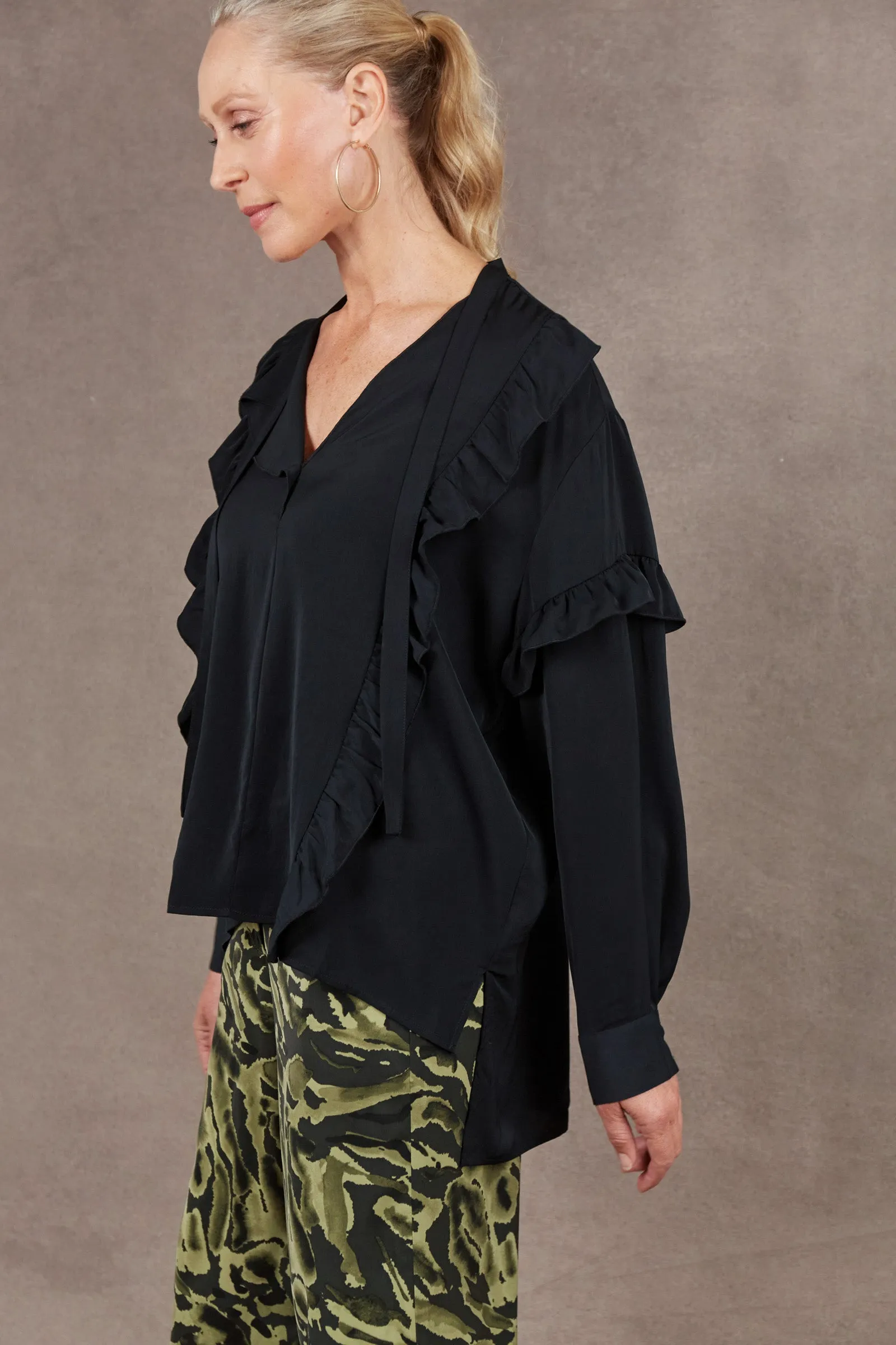 Mayan Frill Blouse - Ebony