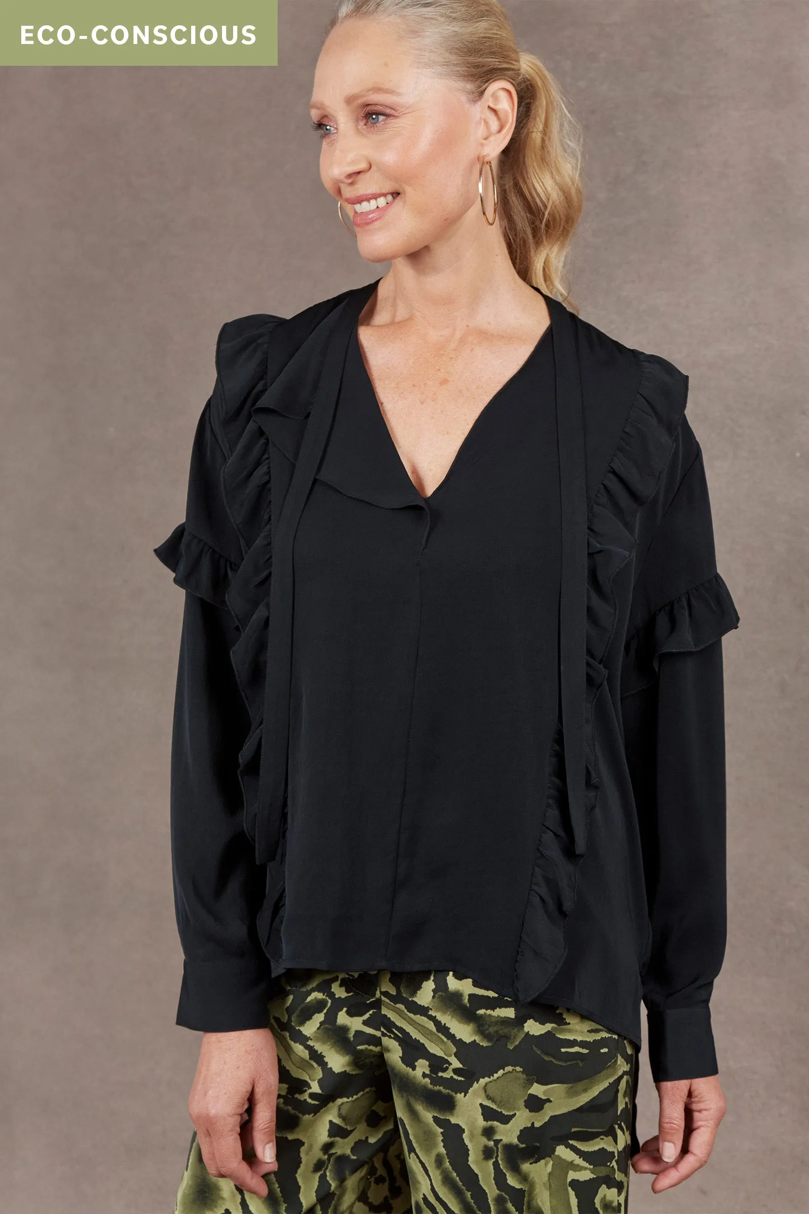 Mayan Frill Blouse - Ebony