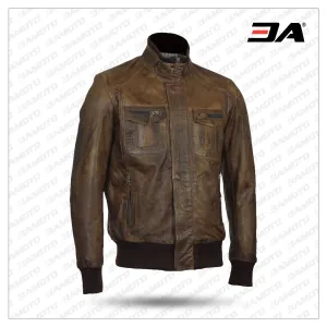 Men Brown Bomber Aviator Biker Jacket