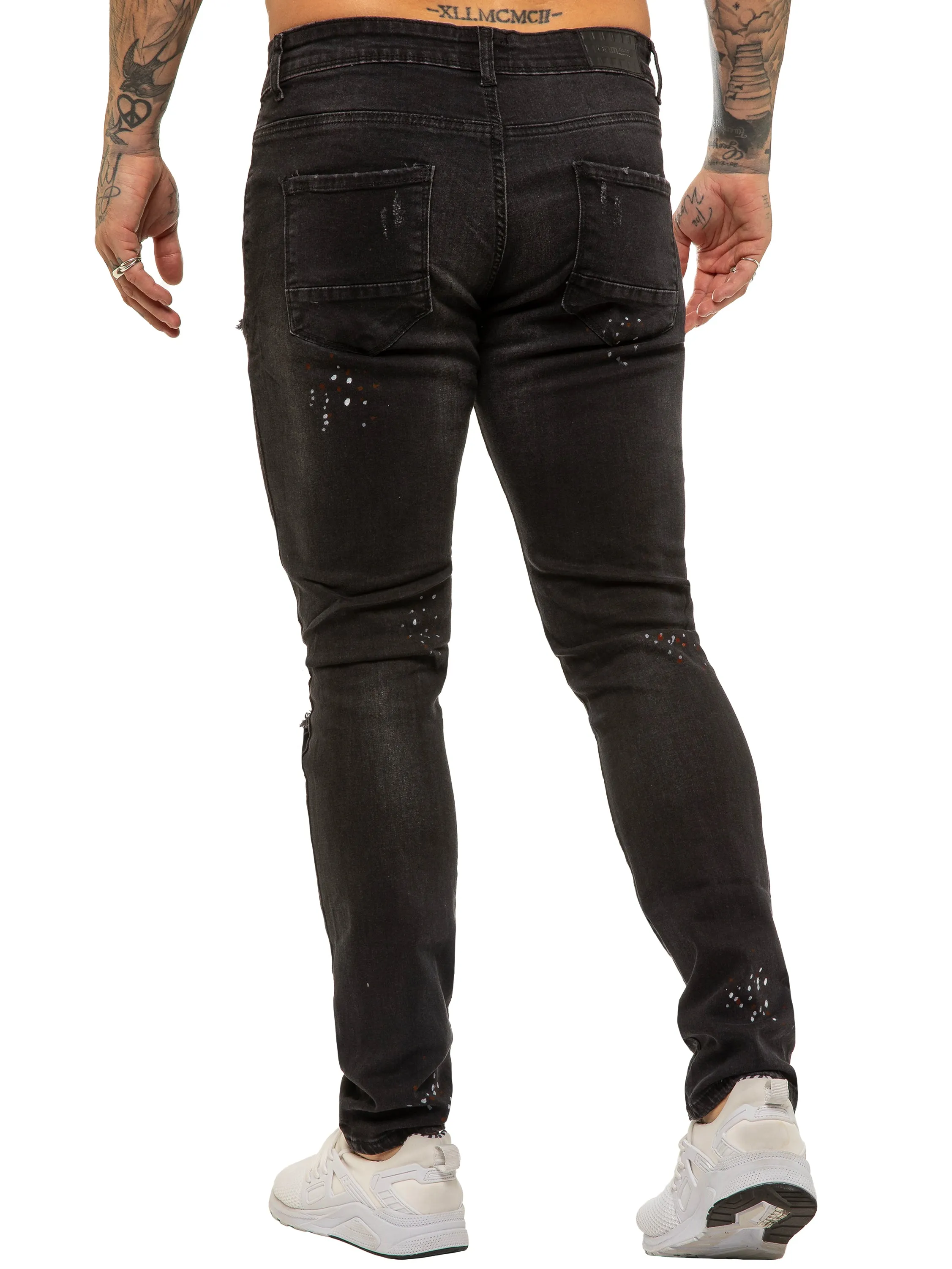 Mens Skinny Ripped Splash Jeans Stretch Denim | Enzo Designer Menswear