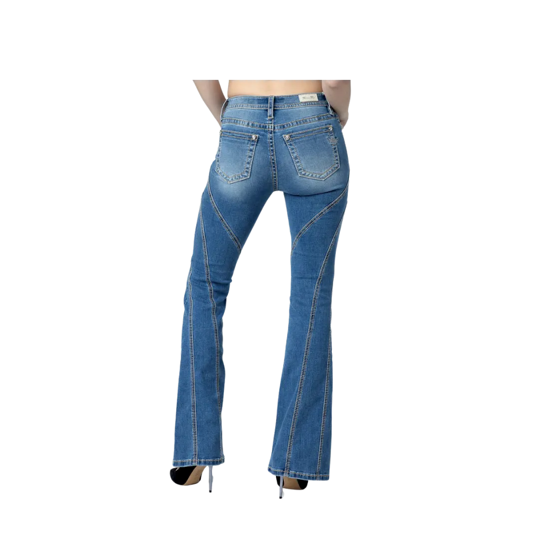 Miss Me Women's Contour Stitch Slim Flare Light Wash Jeans