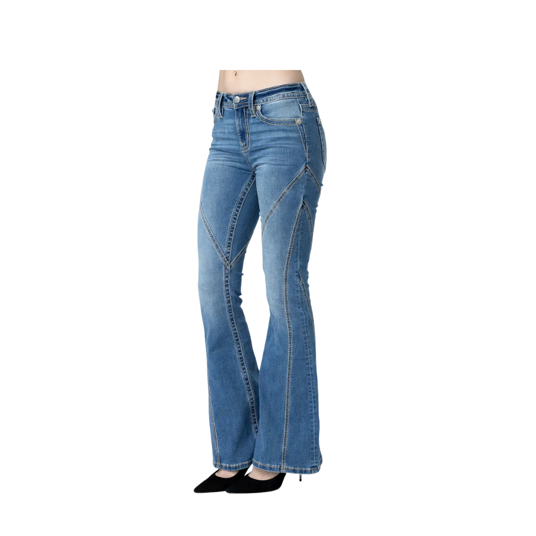 Miss Me Women's Contour Stitch Slim Flare Light Wash Jeans