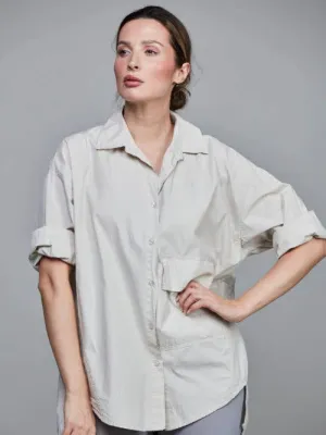 Pocket Cotton Short Shirt Beige