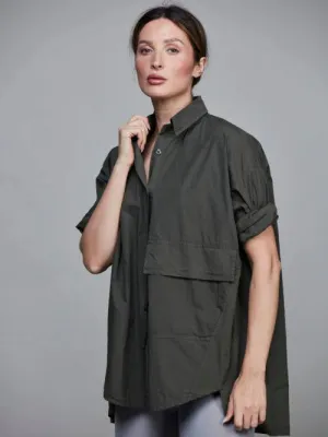 Pocket Cotton Short Shirt Dark Army