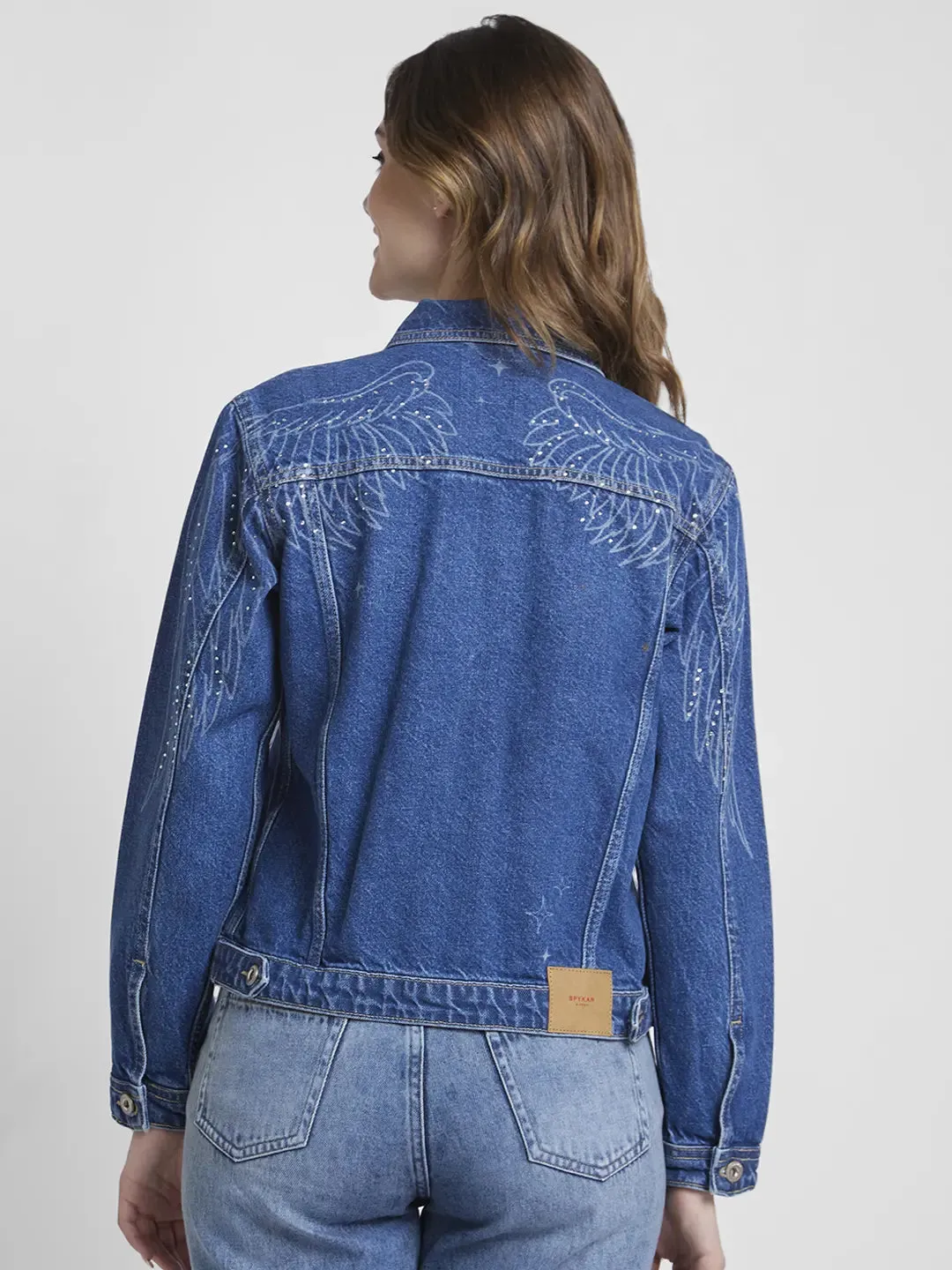 Spykar Women Mid Blue Regular Fit Classic Collar Denim Jacket