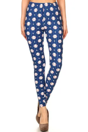 Women's Regular Baseball Stars Stripes Pattern Printed Leggings